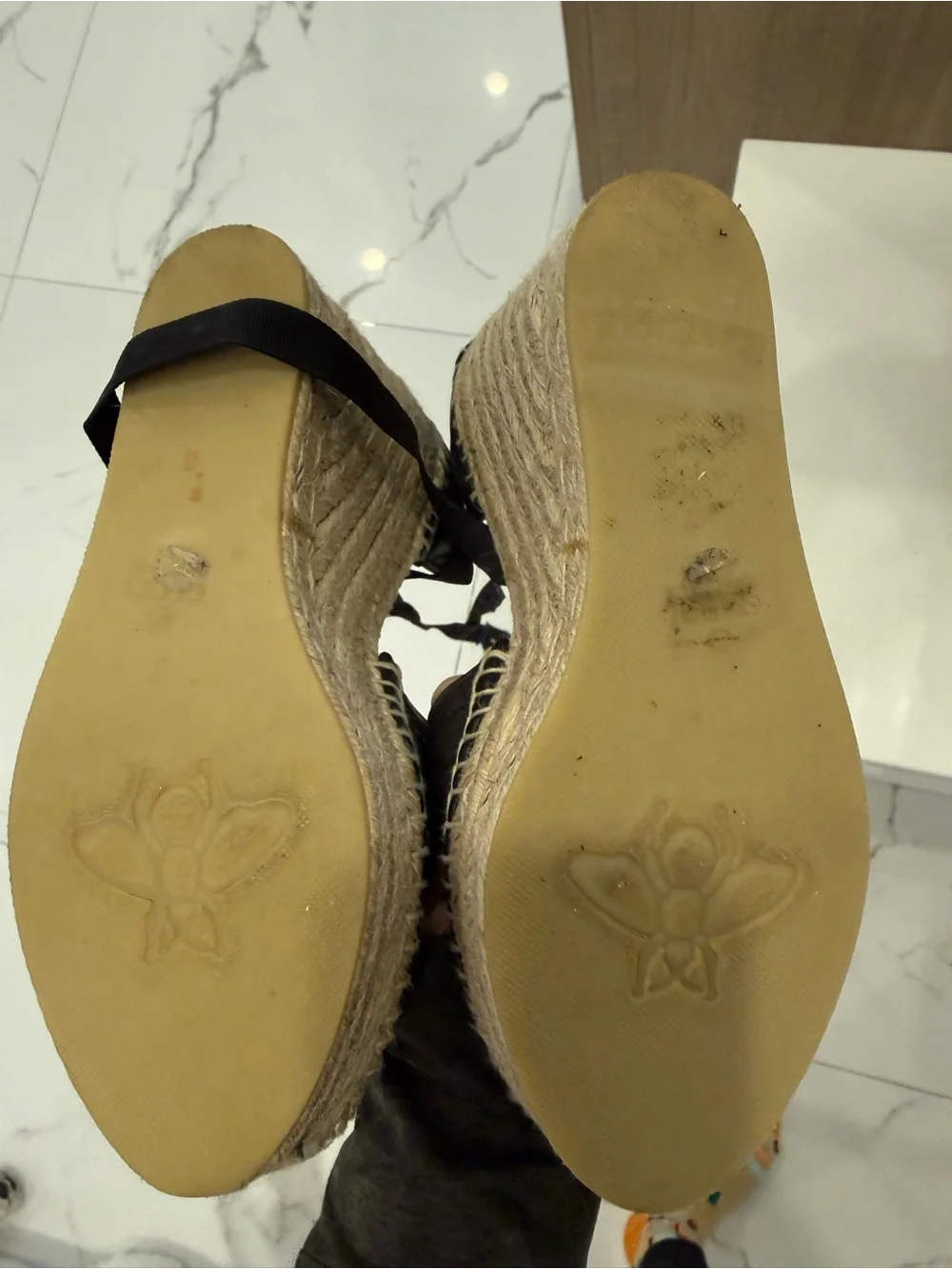 Gucci Black Leather Marmont Espadrille Wedge Sandals with GG Logo